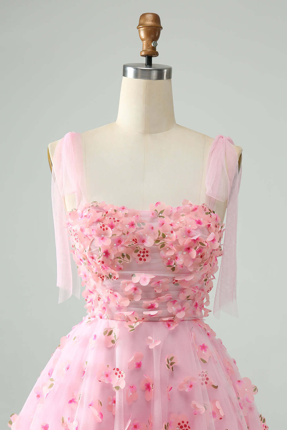 Pink Tie Straps Corset 3D Floral Short Homecoming Dress