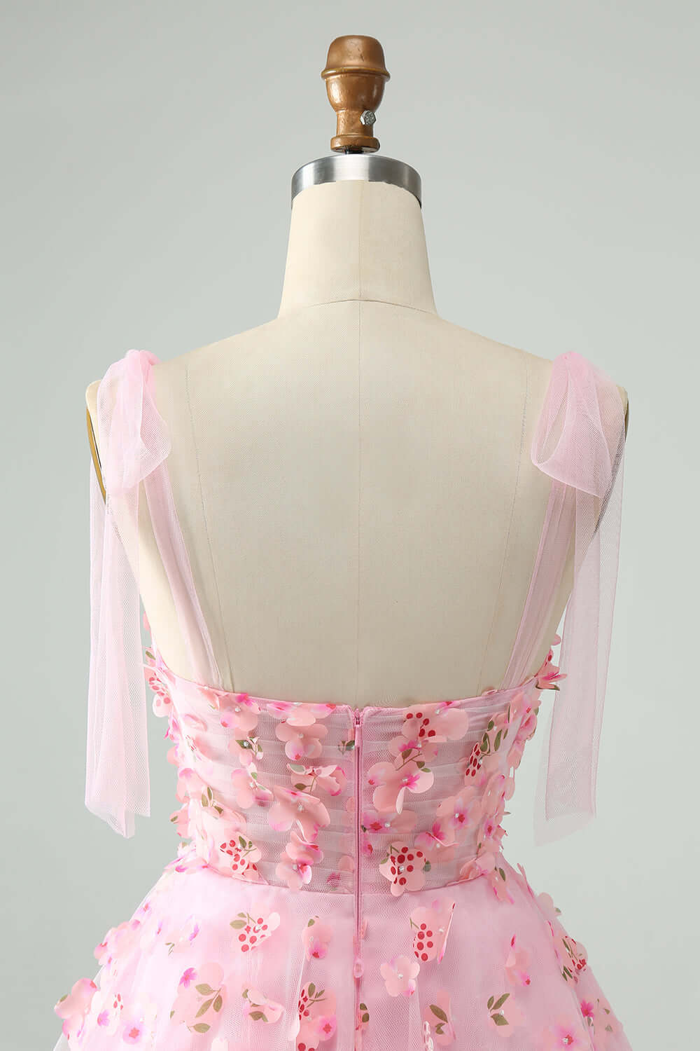 Pink Tie Straps Corset 3D Floral Short Homecoming Dress
