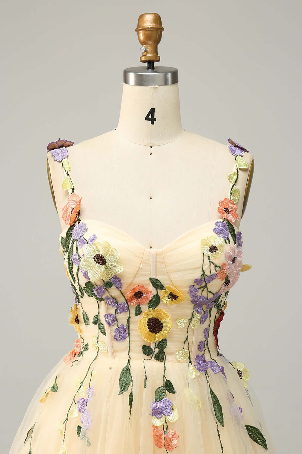 Straps Champagne 3D Floral A-Line Short Party Dress