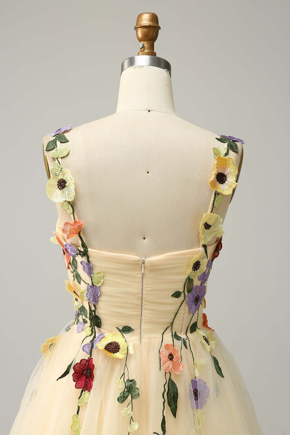 Straps Champagne 3D Floral A-Line Short Party Dress