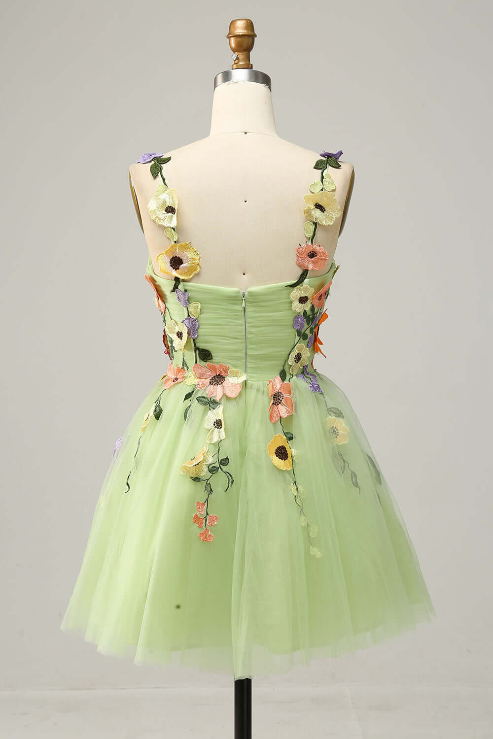 Straps Champagne 3D Floral A-Line Short Party Dress