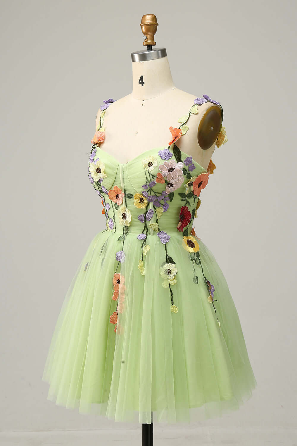 Straps Champagne 3D Floral A-Line Short Party Dress