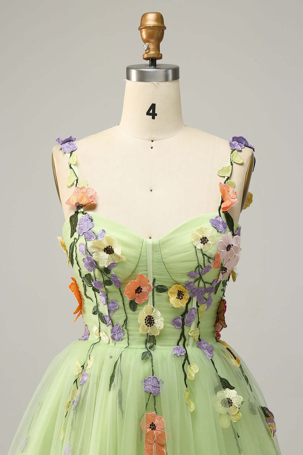 Straps Champagne 3D Floral A-Line Short Party Dress