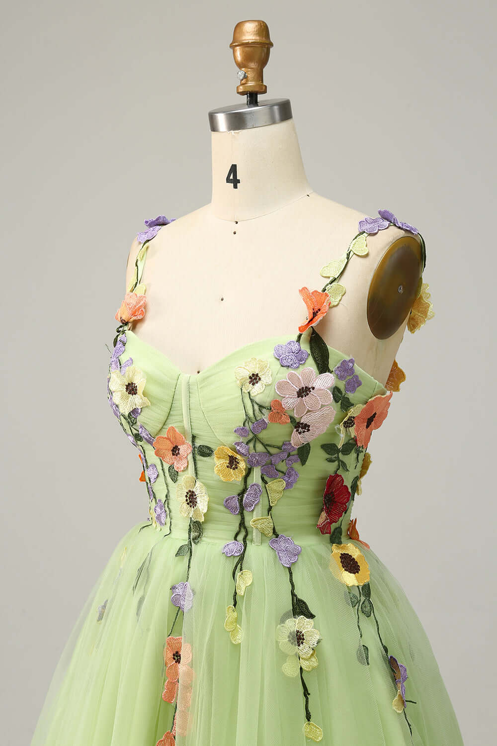 Straps Champagne 3D Floral A-Line Short Party Dress