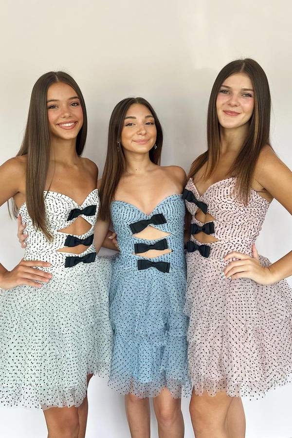Sweetheart Ruffle A-Line Homecoming Dress with Bow