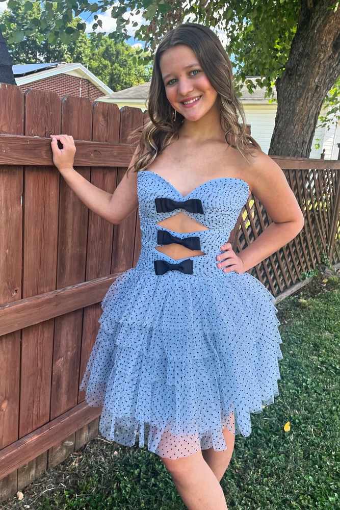 Sweetheart Ruffle A-Line Homecoming Dress with Bow
