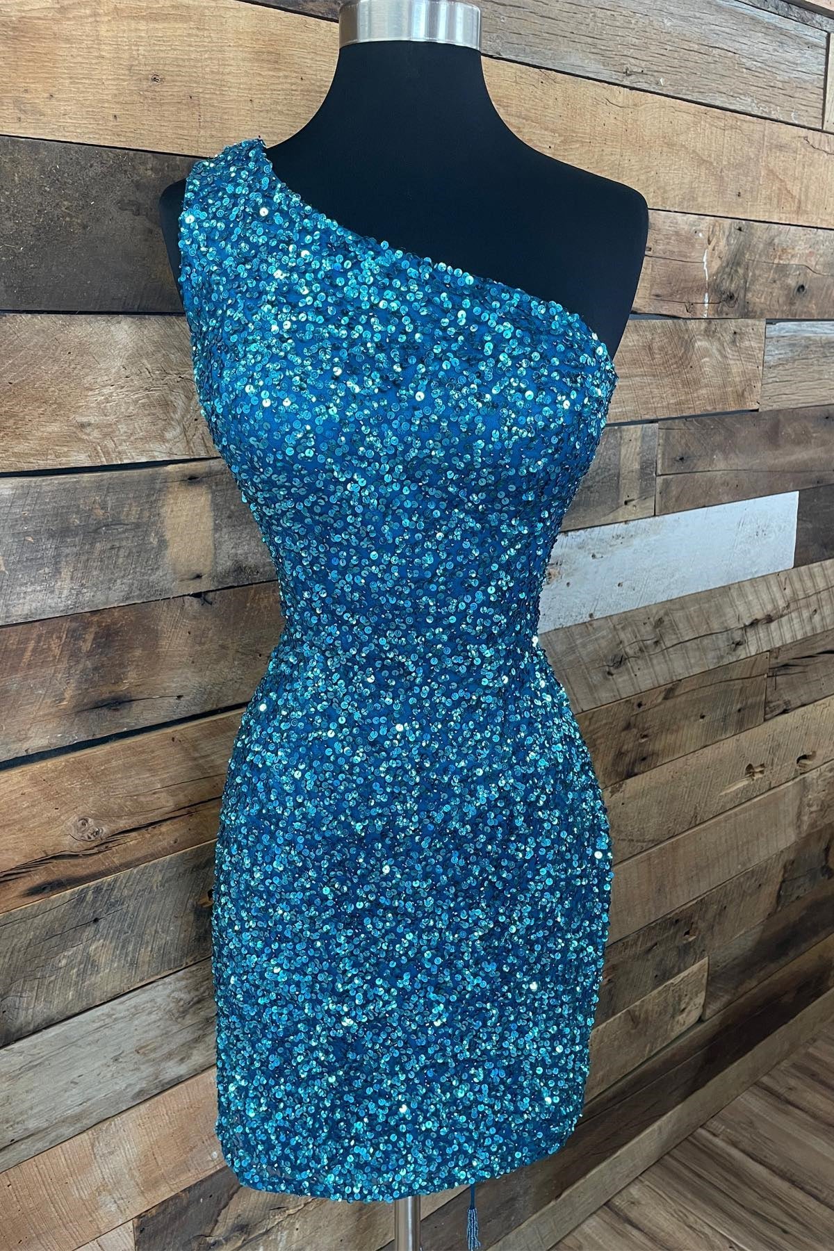 Glitter One Shoulder Royal Blue Sequin Homecoming Dress