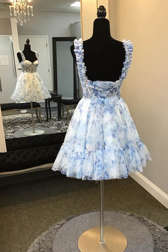 Straps Sweetheart Floral Print A-Line Homecoming Dress