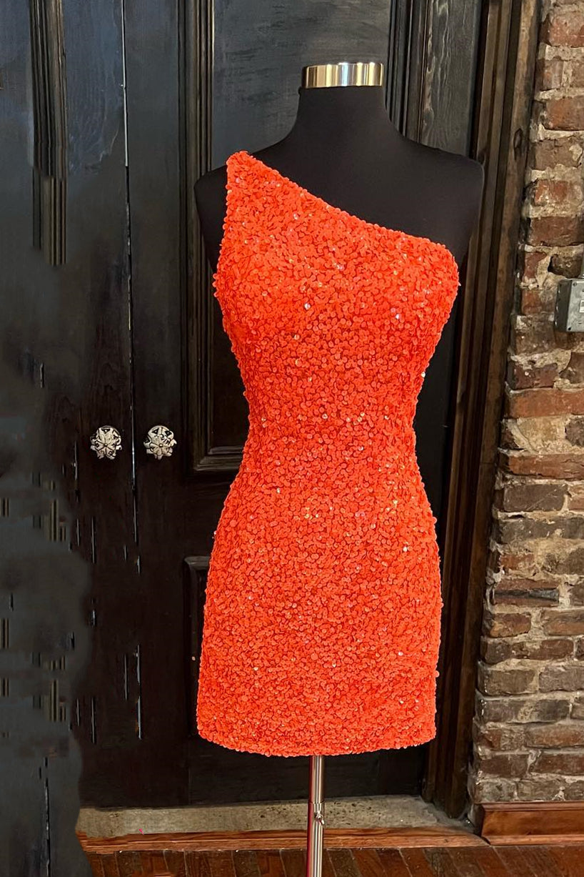 Glitter One Shoulder Sequin Tight Homecoming Dress