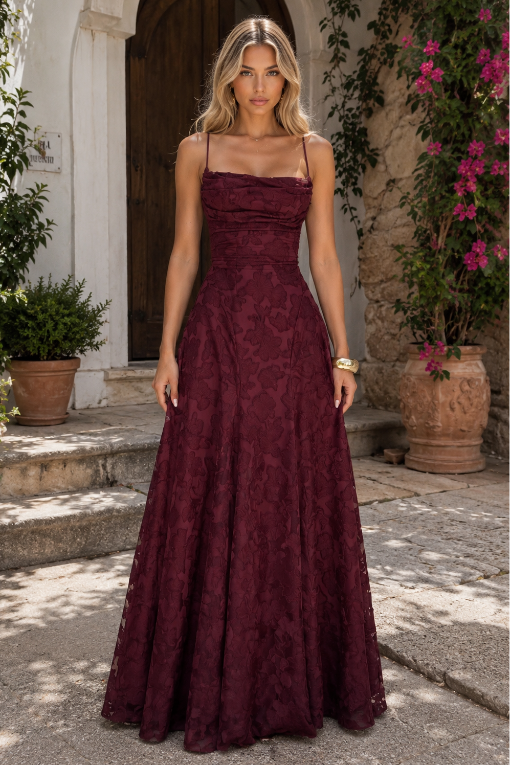 Elegant A-Line Empire Sleeveless Lace-Up Maxi Party Prom Dress