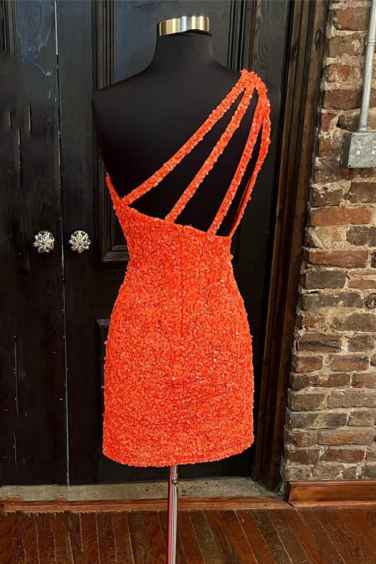 Glitter One Shoulder Sequin Tight Homecoming Dress