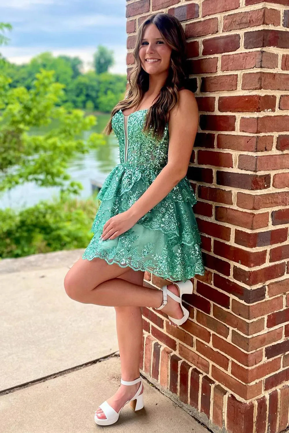 Straps Lavender Sequin Ruffle A-Line Homecoming Dress