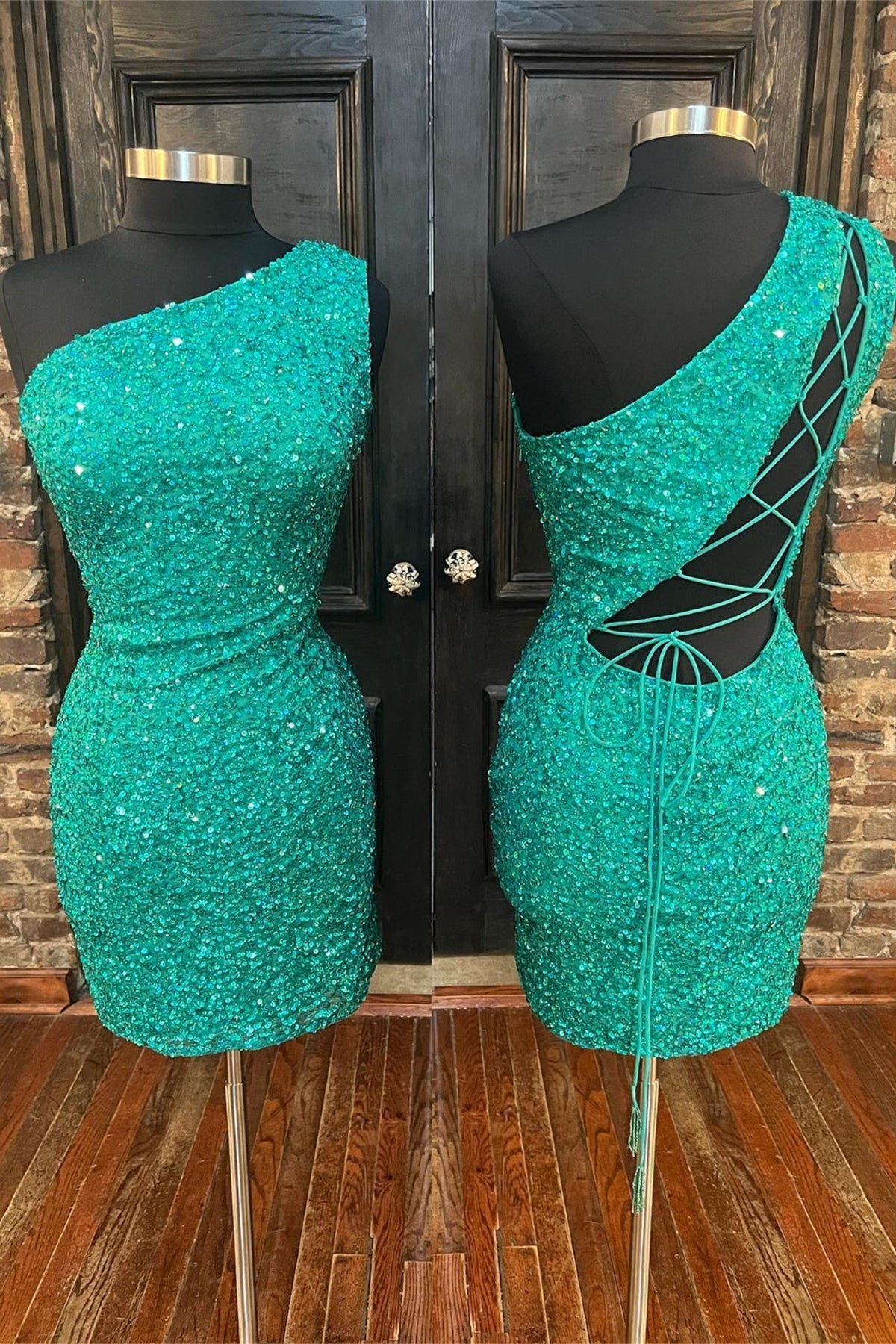 Glitter One Shoulder Royal Blue Sequin Homecoming Dress