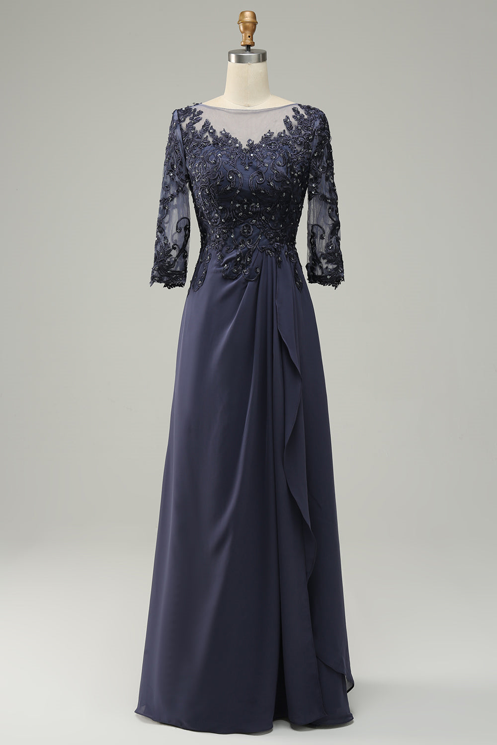 Stormy 3/4 Sleeves Appliques Ruffle Long Mother of the Bride/Groom Dre