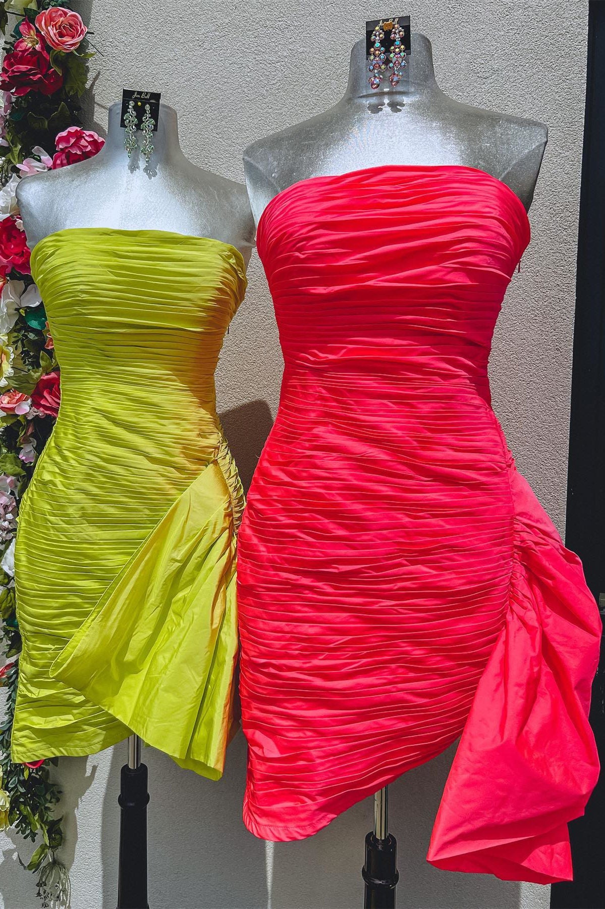 Pleated Strapless Yellow Mini Homecoming Dress