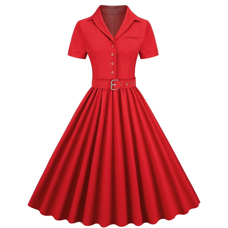 Hepburn Style Blush Pink Vintage Dress with Short Sleeves