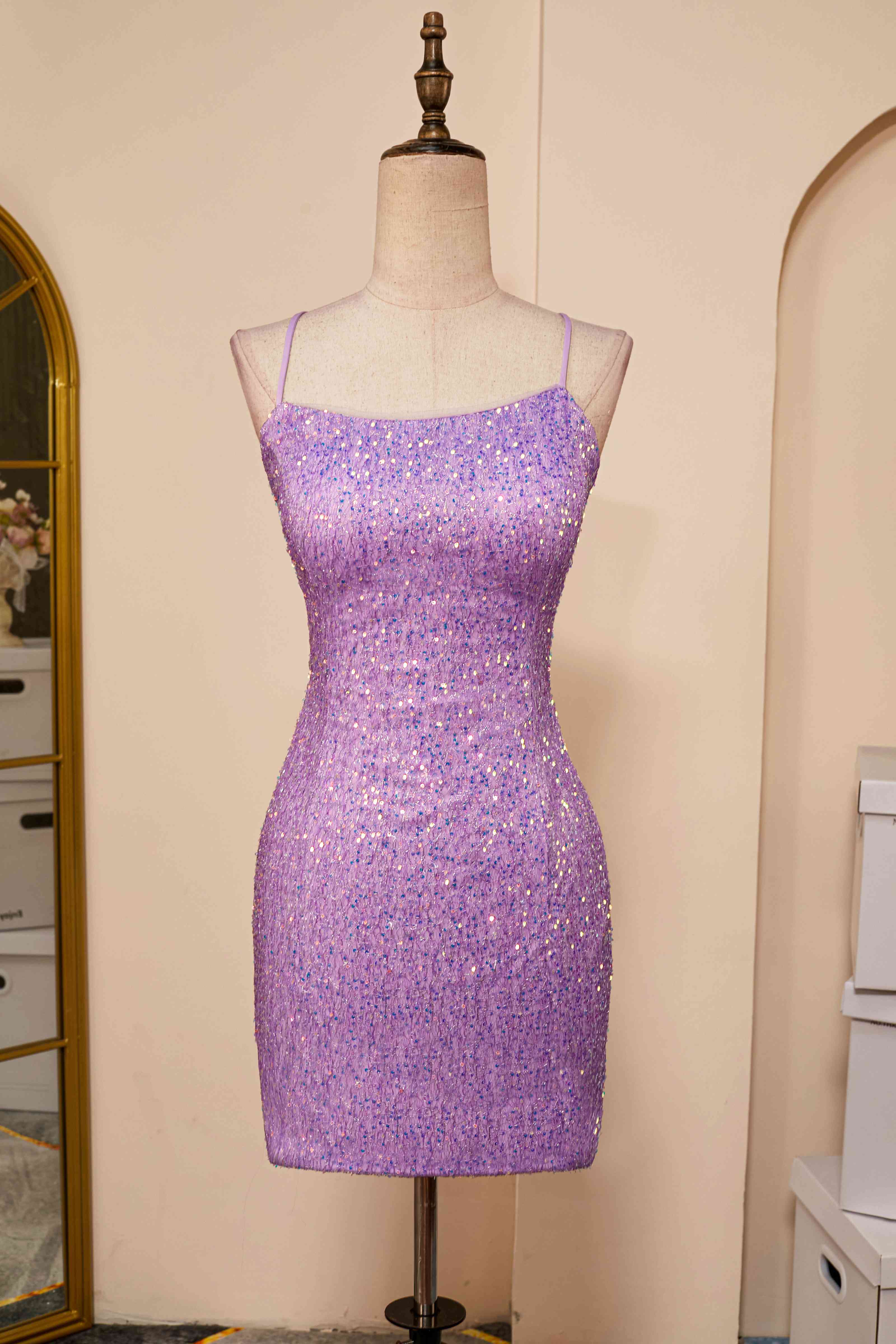 V Neck Violet Sequins Tight Short Homecoming Dress VK24082910