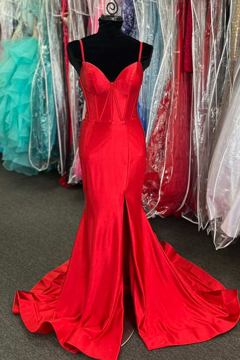 Mermaid Hot Pink Corset Long Prom Dress with Slit