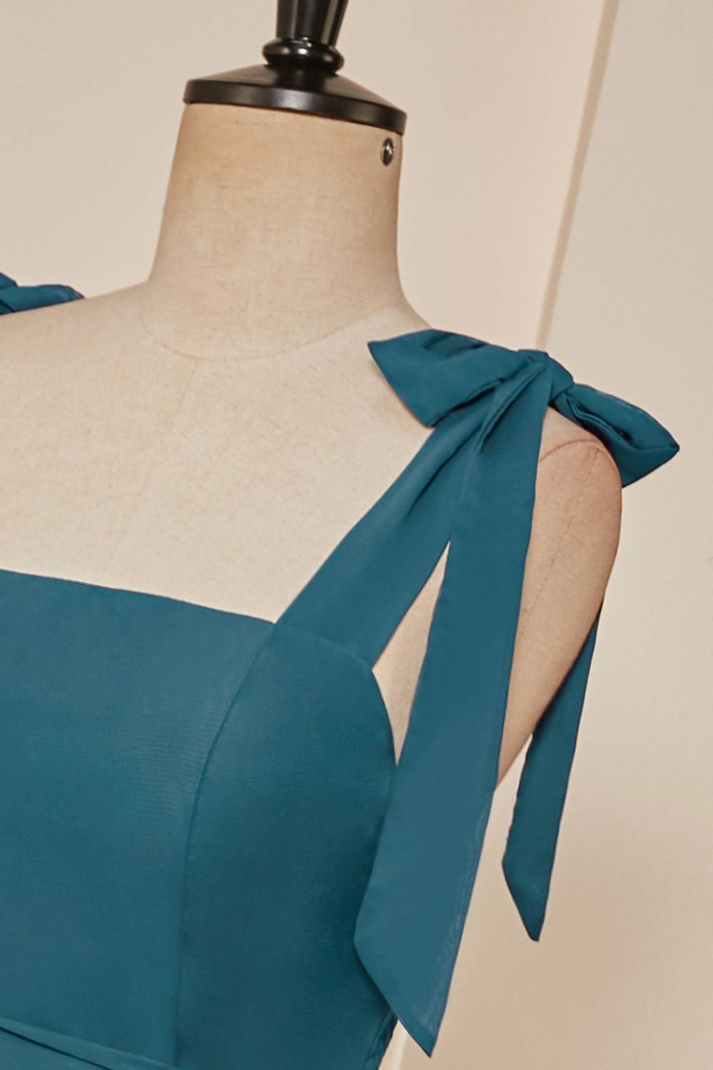 Tie Straps Teal A-Line Bridesmaid Dress with Detachable Sash