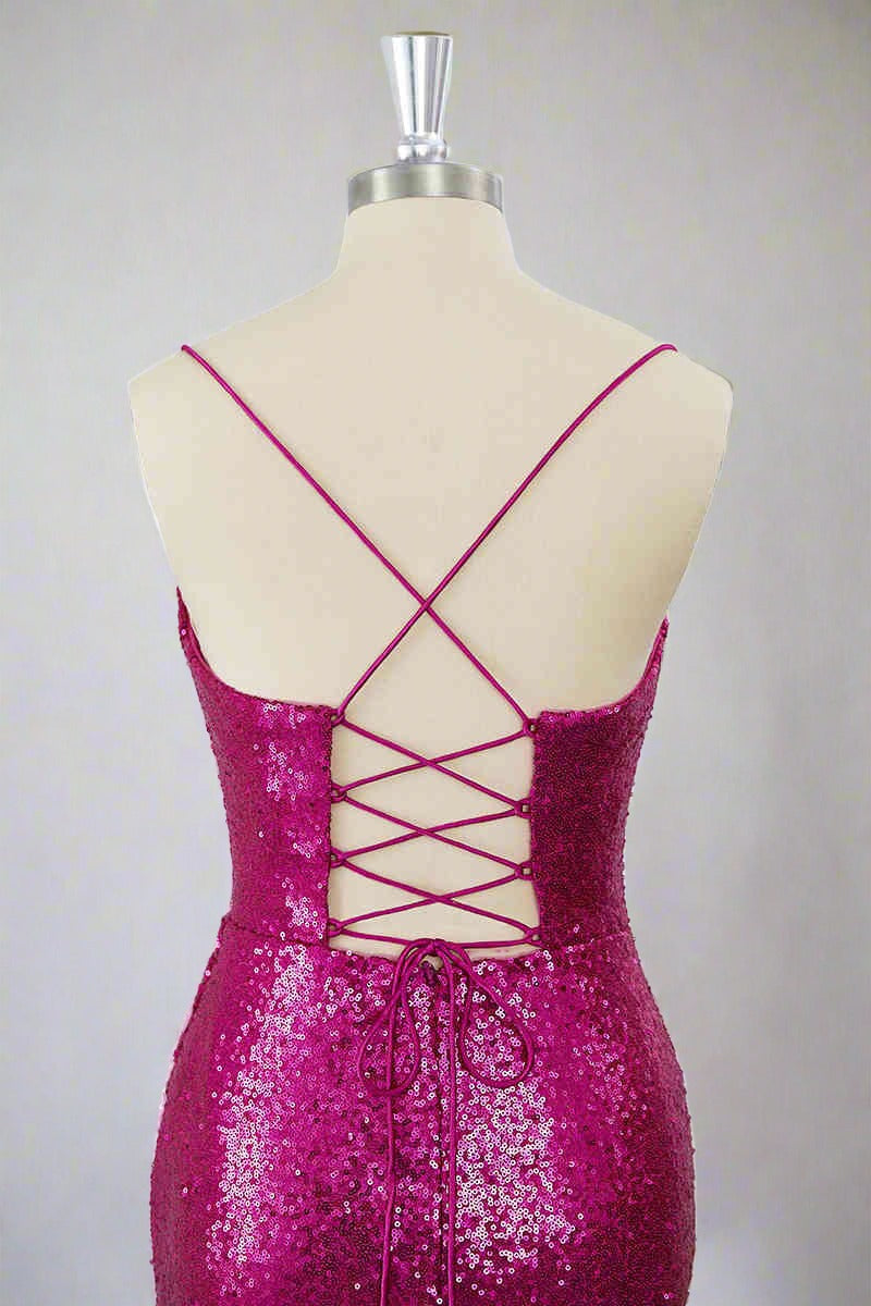 Straps Fuchsia Sequin Bodycon Homecoming Dress