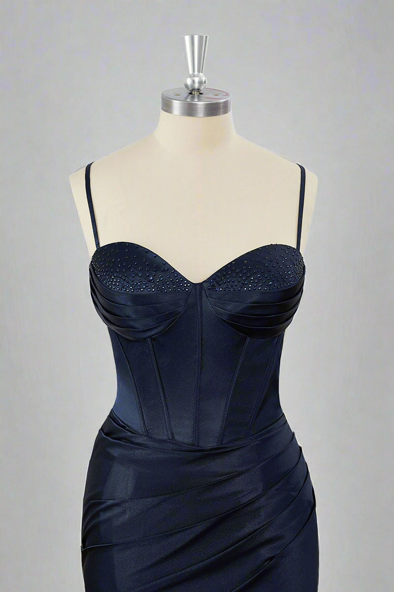 Lace-Up Sweetheart Navy Blue Ruched Homecoming Dress