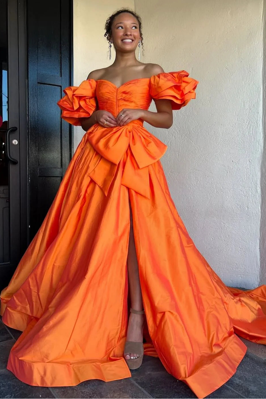 Sweetheart Orange Pleated A-Line Prom Dress with Bow – FancyVestido Sweetheart Orange Pleated A-Line Prom Dress with Bow – FancyVestido