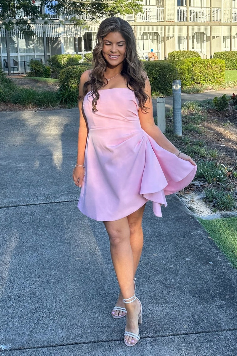 Elegant Strapless Pleated Ruffle Homecoming Dress