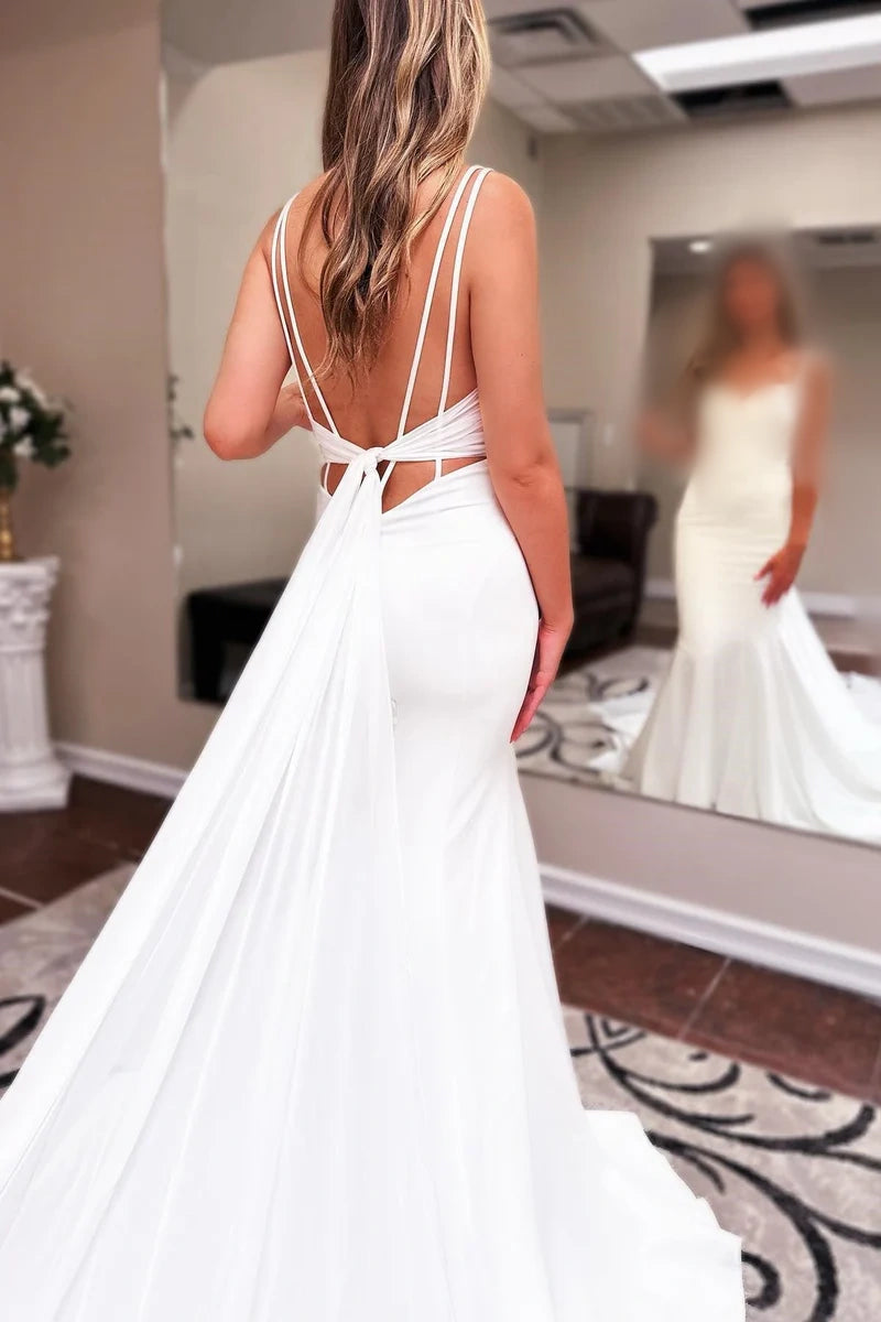 Straps Mermaid Bridal Dress with Backless