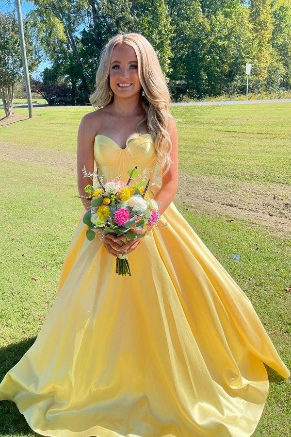 Yellow Sweetheart Corset A-Line Prom Dresses