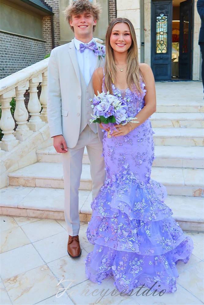 wedding dresses with purple and blue A-Line Tulle Lace Long Prom Dresses, Purple Formal Evening Dress US 8 / Custom Color Natural7 Knee-Length Purple Bridesmaid Dresses