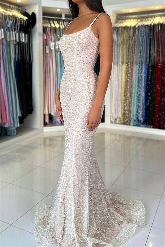 Light Blue Straps Sequin Long Mermaid Prom Dress