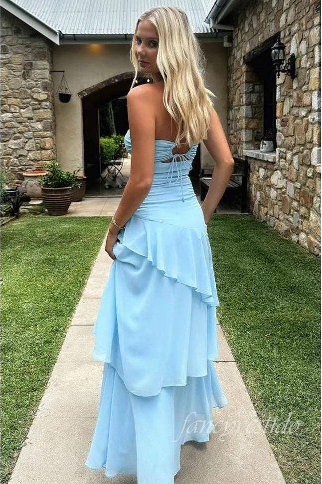 Sweetheart Yellow Keyhole Ruffle Mermaid Prom Dress