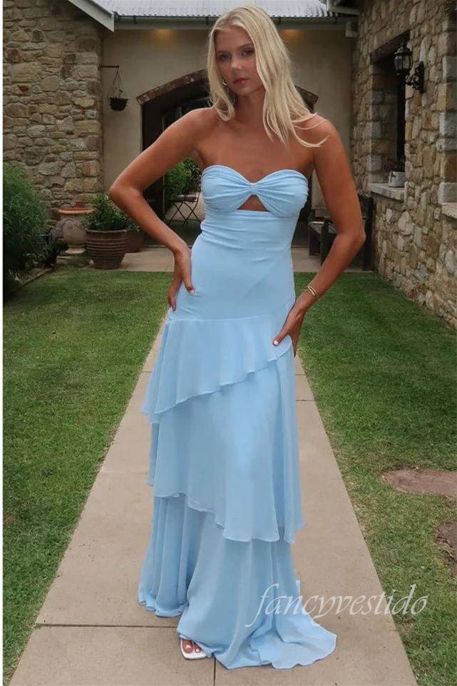 Sweetheart Yellow Keyhole Ruffle Mermaid Prom Dress