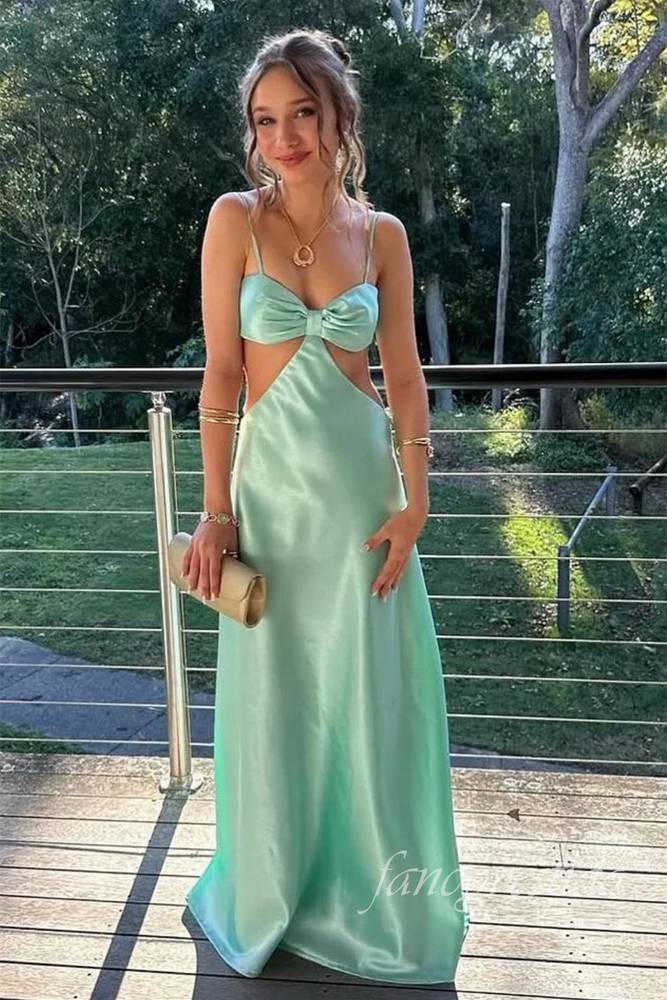Aqua Bow Cutout Long Mermaid Maxi Dress