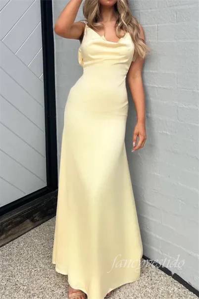 Cowl NeckYellow Mermaid Evening Dress with Open Back