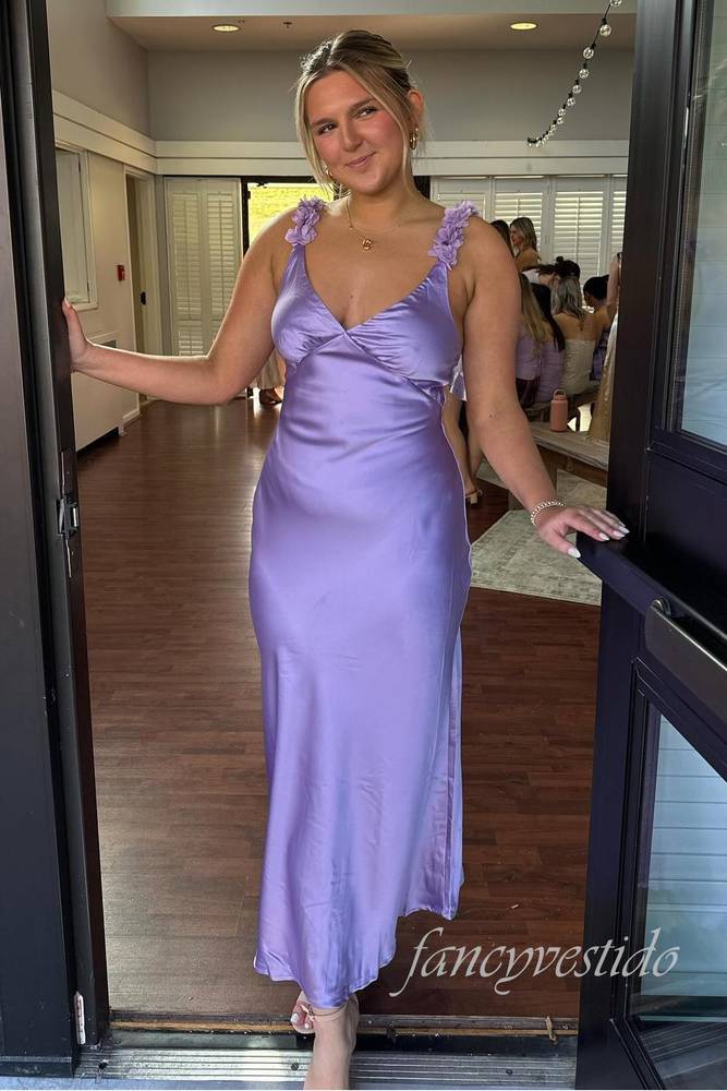 Lavender 3D Floral Straps Mermaid Maxi Dress