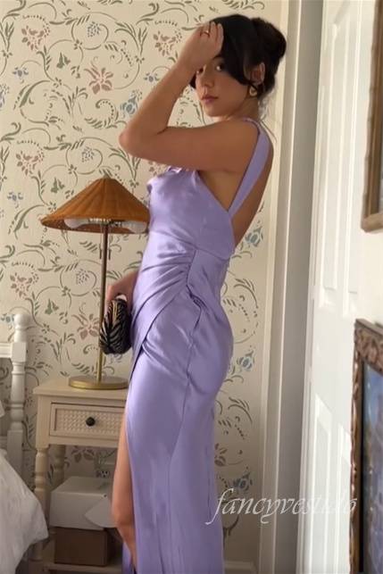 Elegant Straps Pleated Long Maxi Dress with Slit