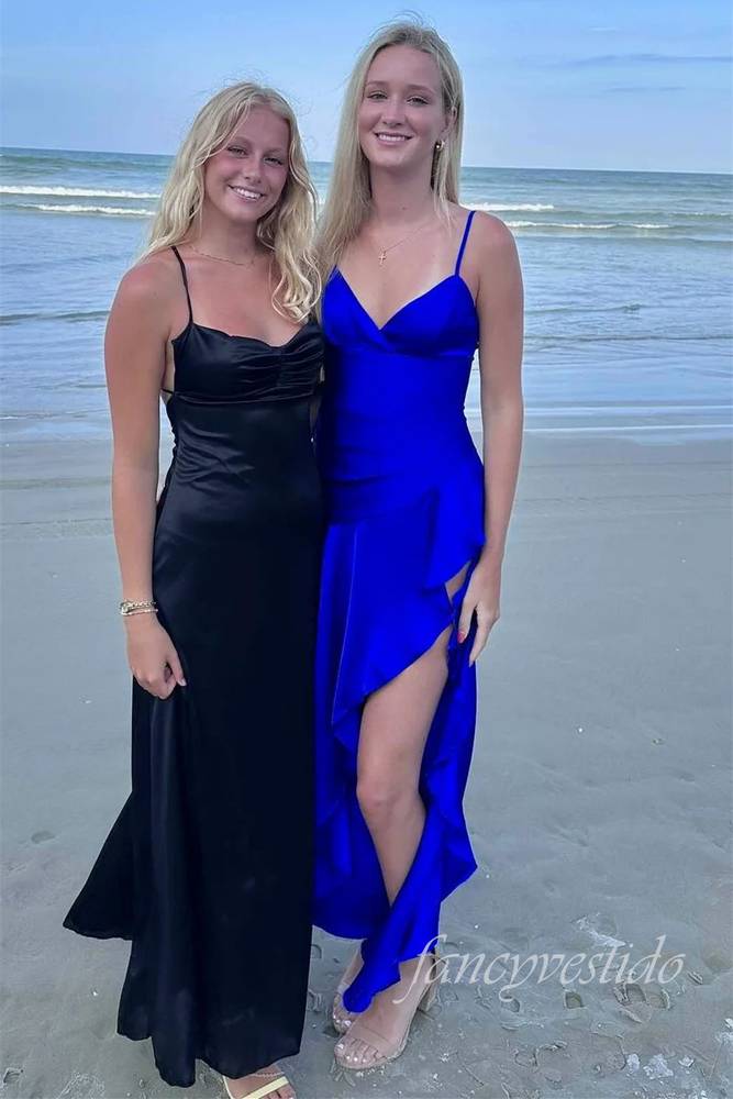 Sexy Yellow V-Neck Ruffle Prom Dress with High Slit
