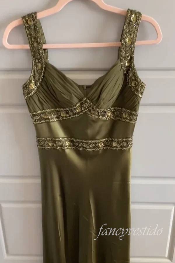 Straps Olive Beading Long Mermaid Prom Dress