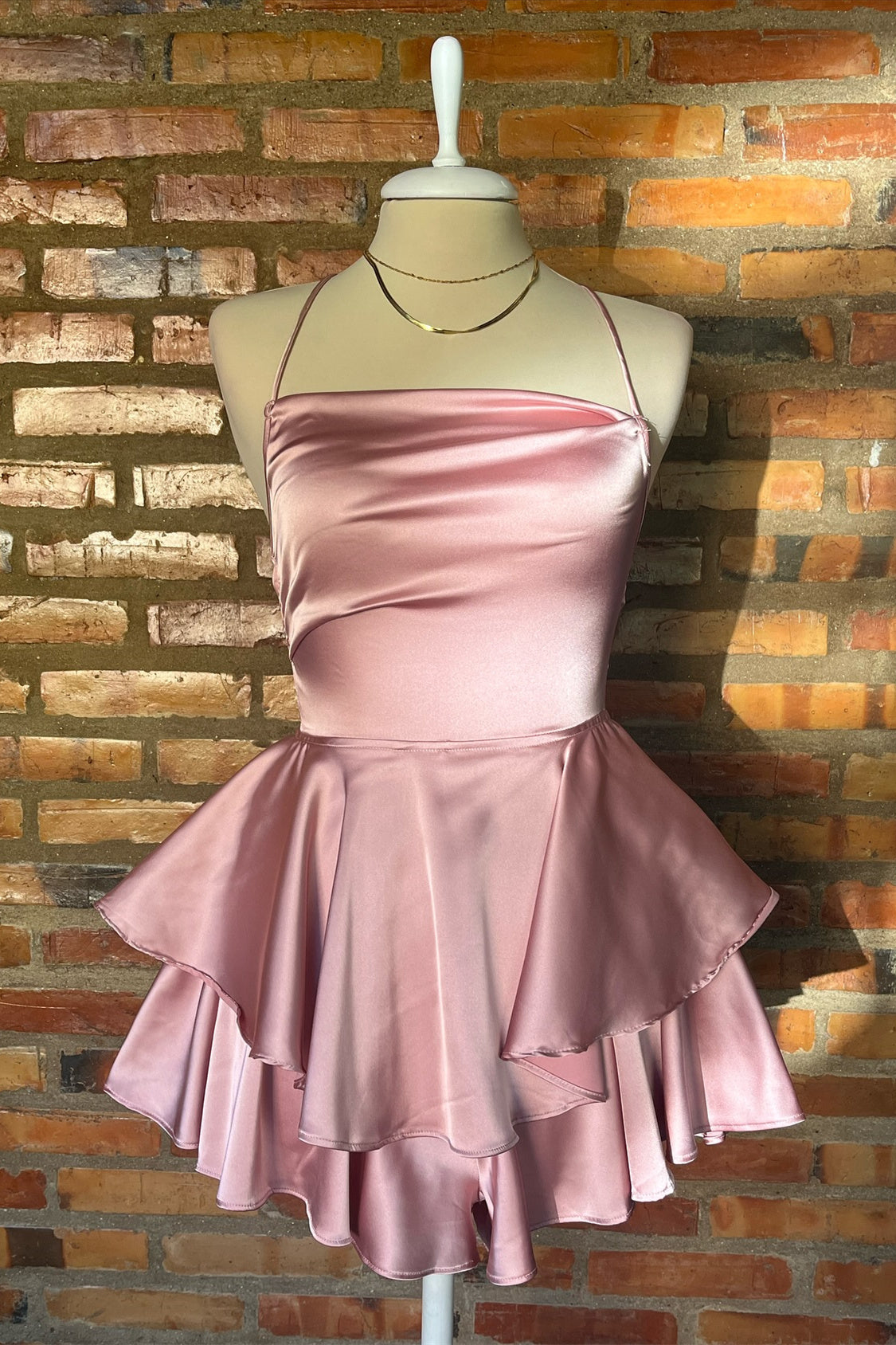 Straps Sage Ruffle A-Line Homecoming Dress with Lace-up