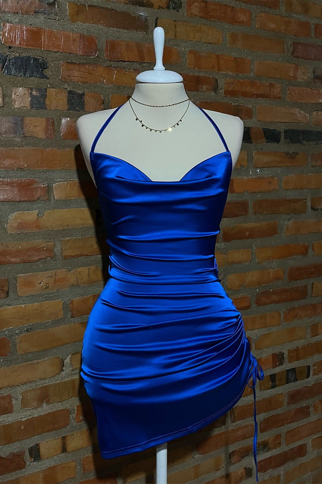 Royal Blue Pleated Bodycon Homecoming Dress with Lace-up