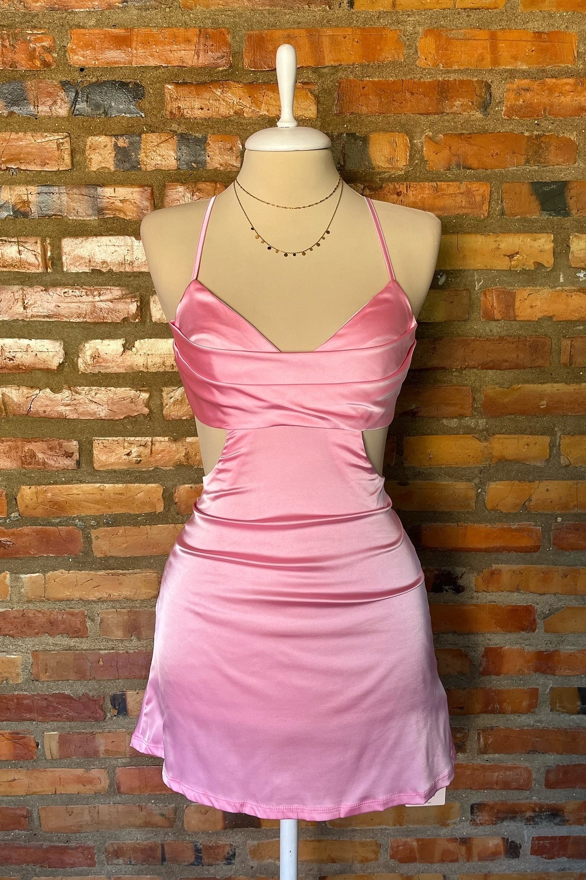 Spaghetti Straps Pink Cutout Tight Homecoming Dress