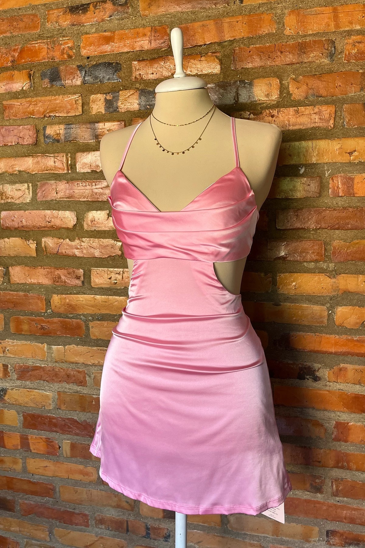 Spaghetti Straps Pink Cutout Tight Homecoming Dress