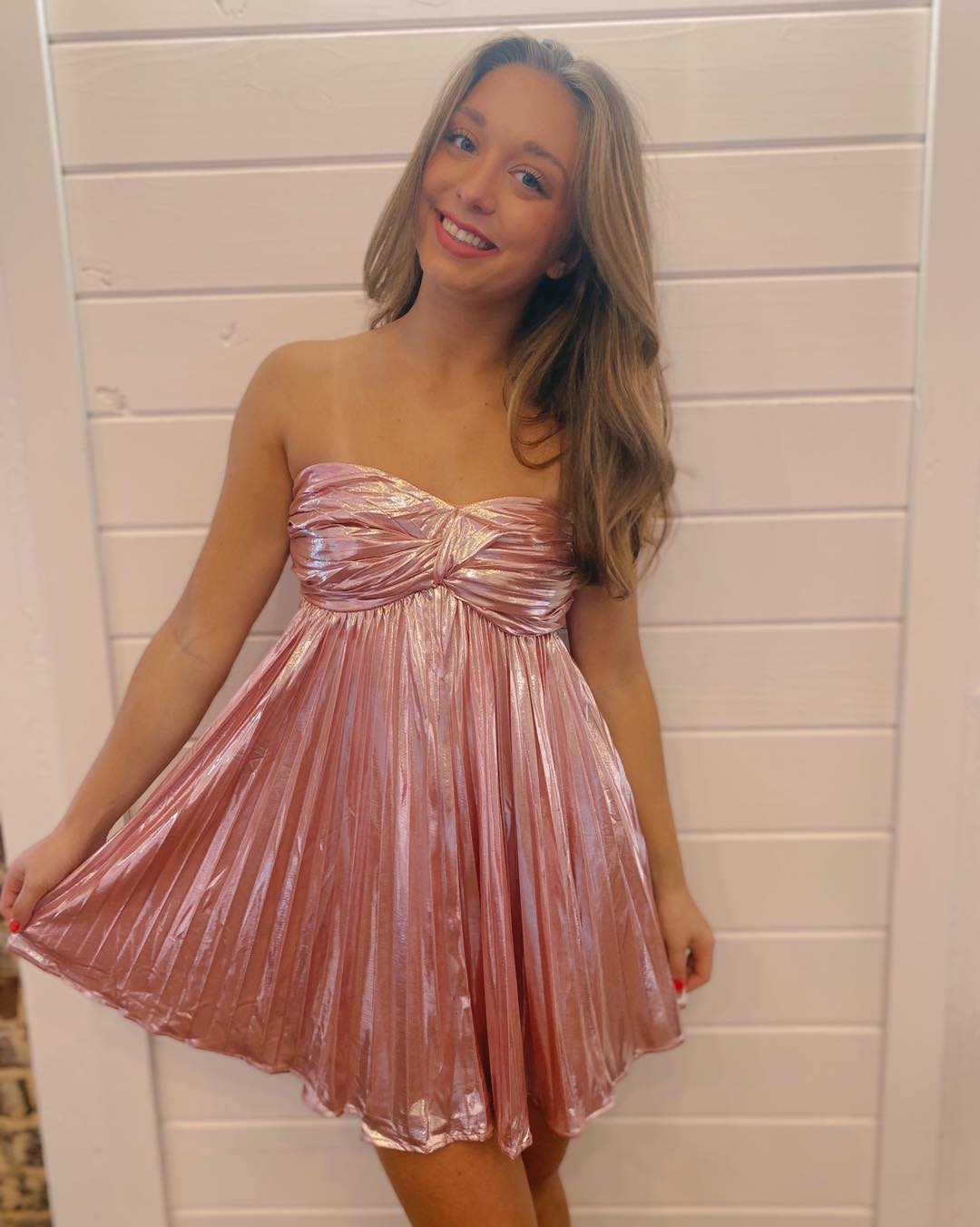 Strapless Metallic Pleated A-line Short Homecoming Dress