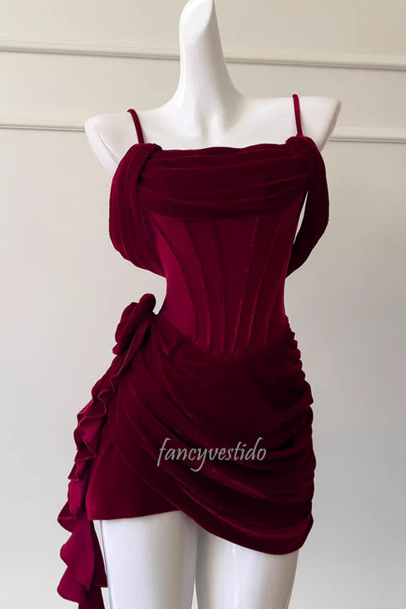 Cold Shoulder Ruched Velevt Bodycon Homecoming Dress
