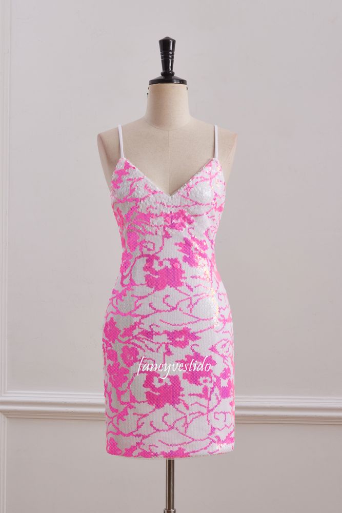 V-Neck Sequin Tight Homecoming Dress with Lace-up Back