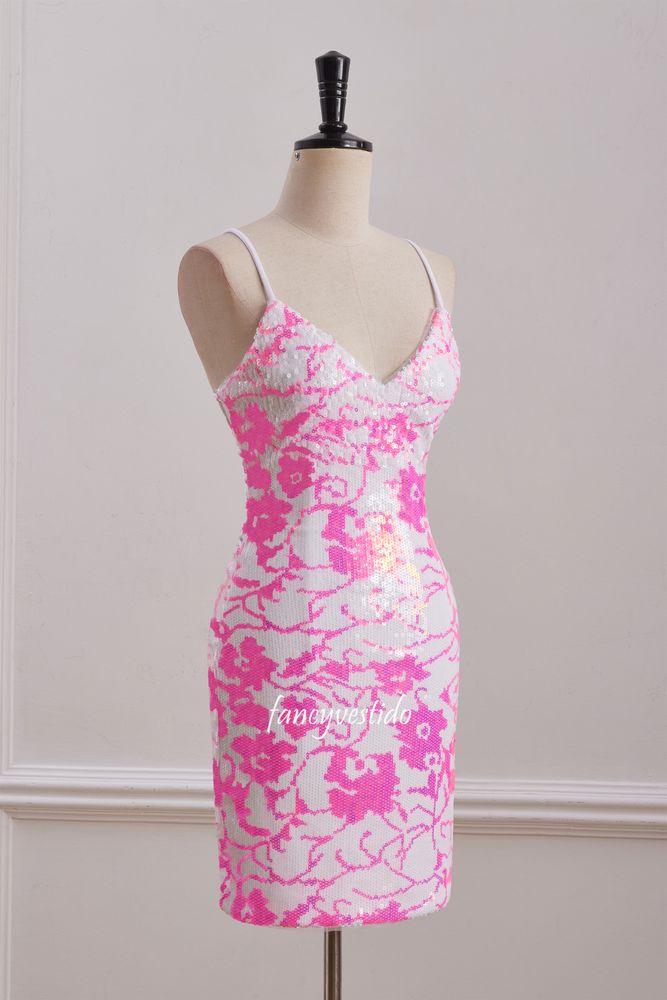 V-Neck Sequin Tight Homecoming Dress with Lace-up Back