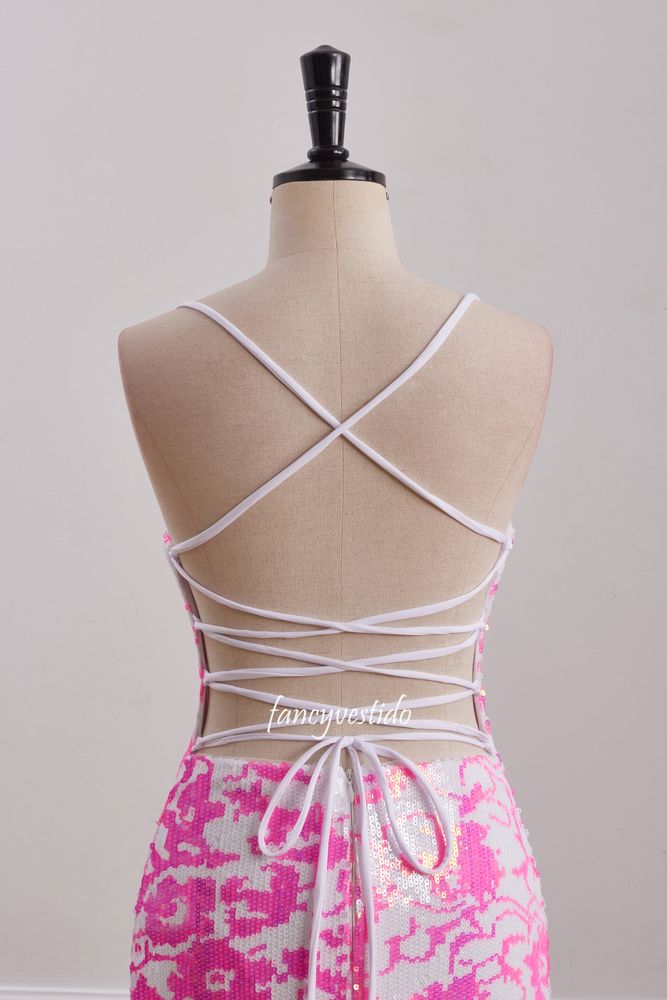 V-Neck Sequin Tight Homecoming Dress with Lace-up Back
