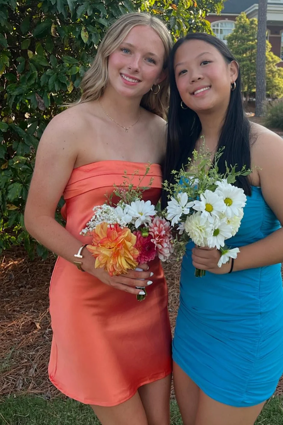 Strapless Orange Ruched Sheath Short Homecoming Dress