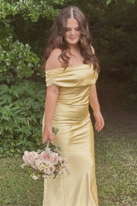 Off the Shoulder Yellow Sheath Long Maxi Prom Dress
